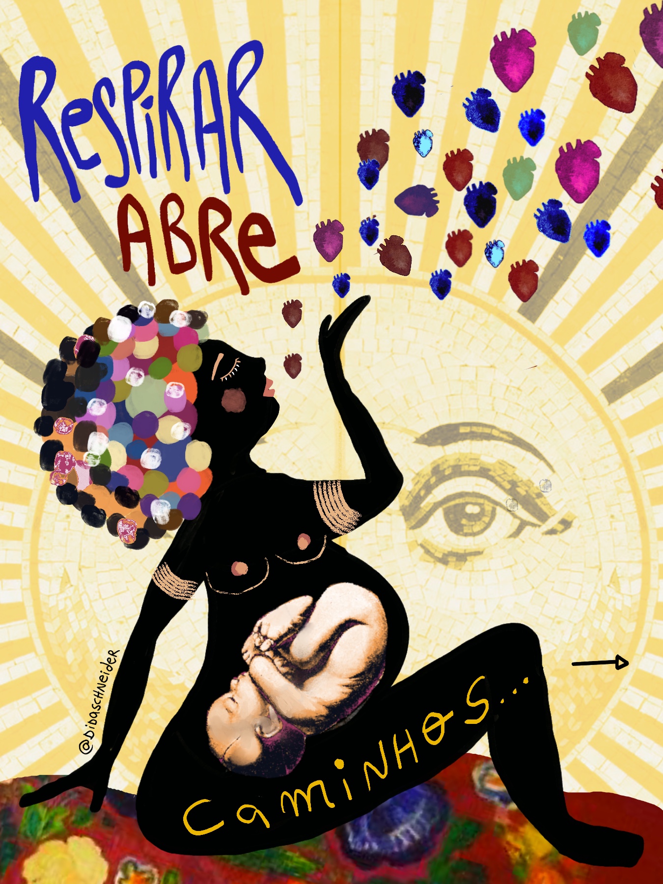 Arte digital - Respirar abre caminhos - gestante - Dida Schneider