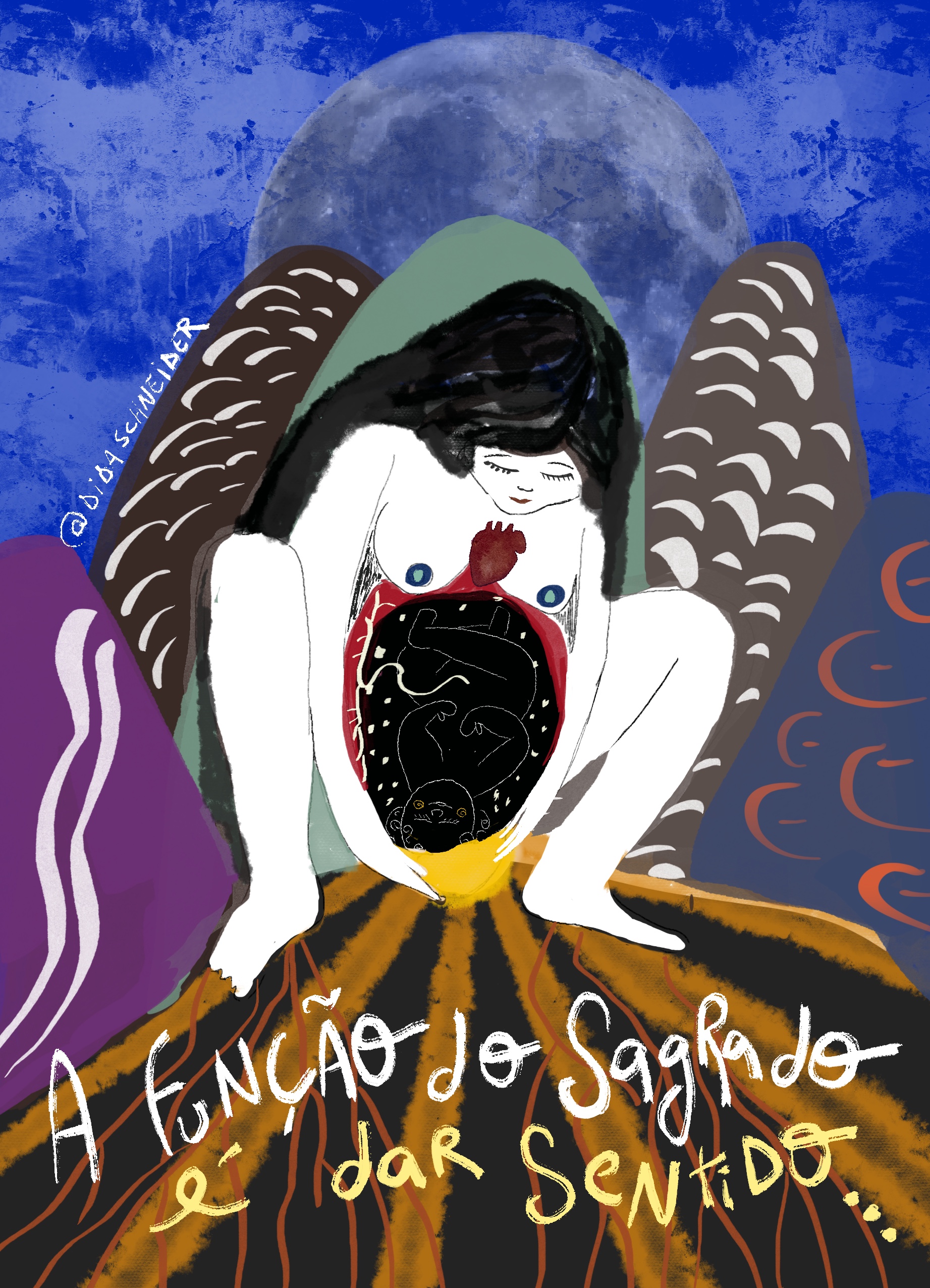 Arte digital - A função do sagrado é dar sentido - ilustração de parto - Dida Schneider